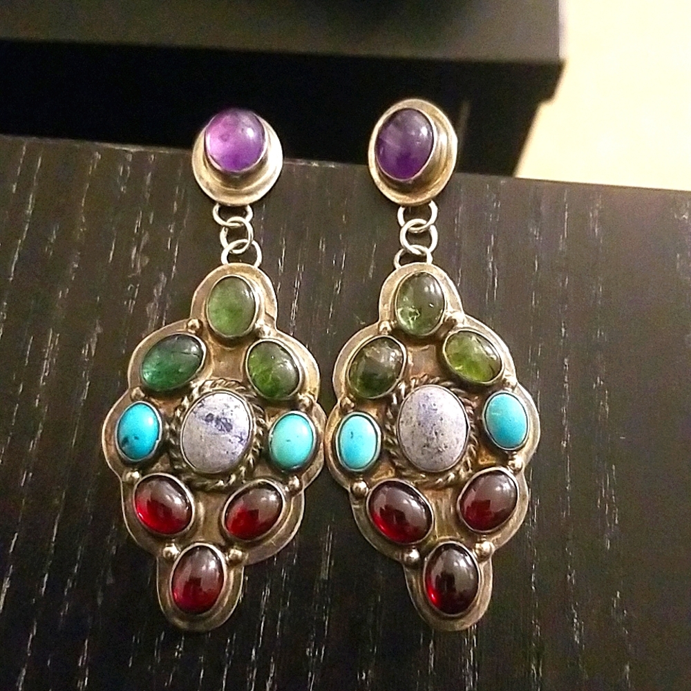 Nakai vintage earrings, Sterling silver, semi-precious stones